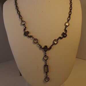 Dark Tone Metal Floral Theme Necklace with Bezel Set Crystals Goth Victorian